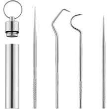 4 pcs/Set Stainless Steel Toothpicks Kit, Portable Metal Toothpicks