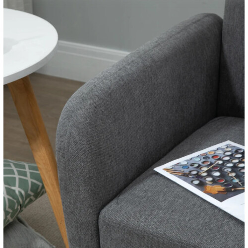 Small Grey Sofa 2 Seater Double Couch Retro Loveseat Modern Compact Fabric Seat 1