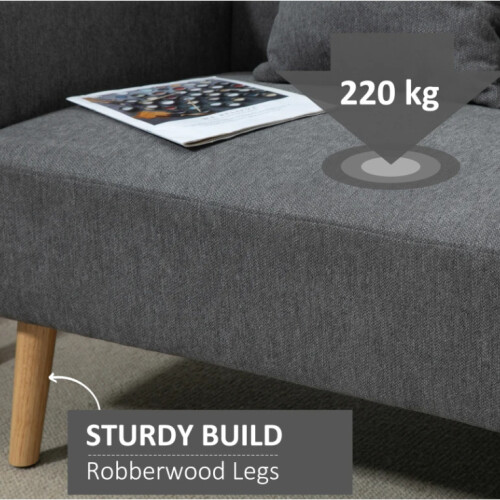Small Grey Sofa 2 Seater Double Couch Retro Loveseat Modern Compact Fabric Seat 2