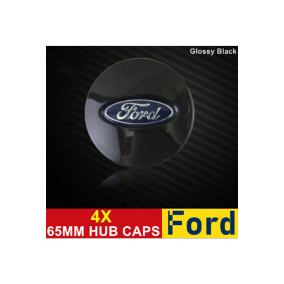 4X 65MM Wheel Centre Caps Car Rim Badge Emblem Glossy Black Fits Ford