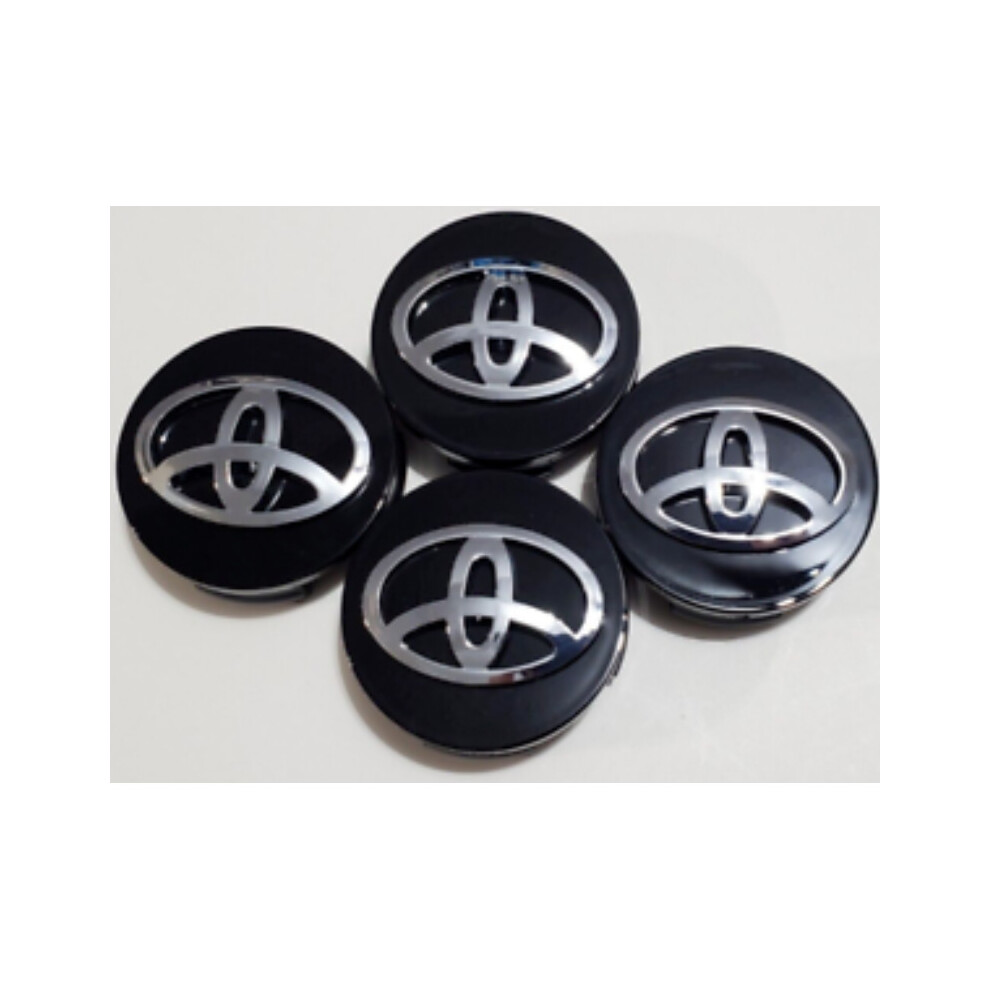 4X Toyota Wheel Rims Center Caps Black/Chrome Logo 62Mm Camry/Corolla