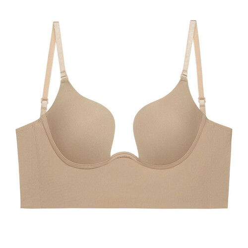 Women Low Cut U Plunge Bra with Clear Straps & Back, Padded Push Up V Shape Backless  Bra on OnBuy