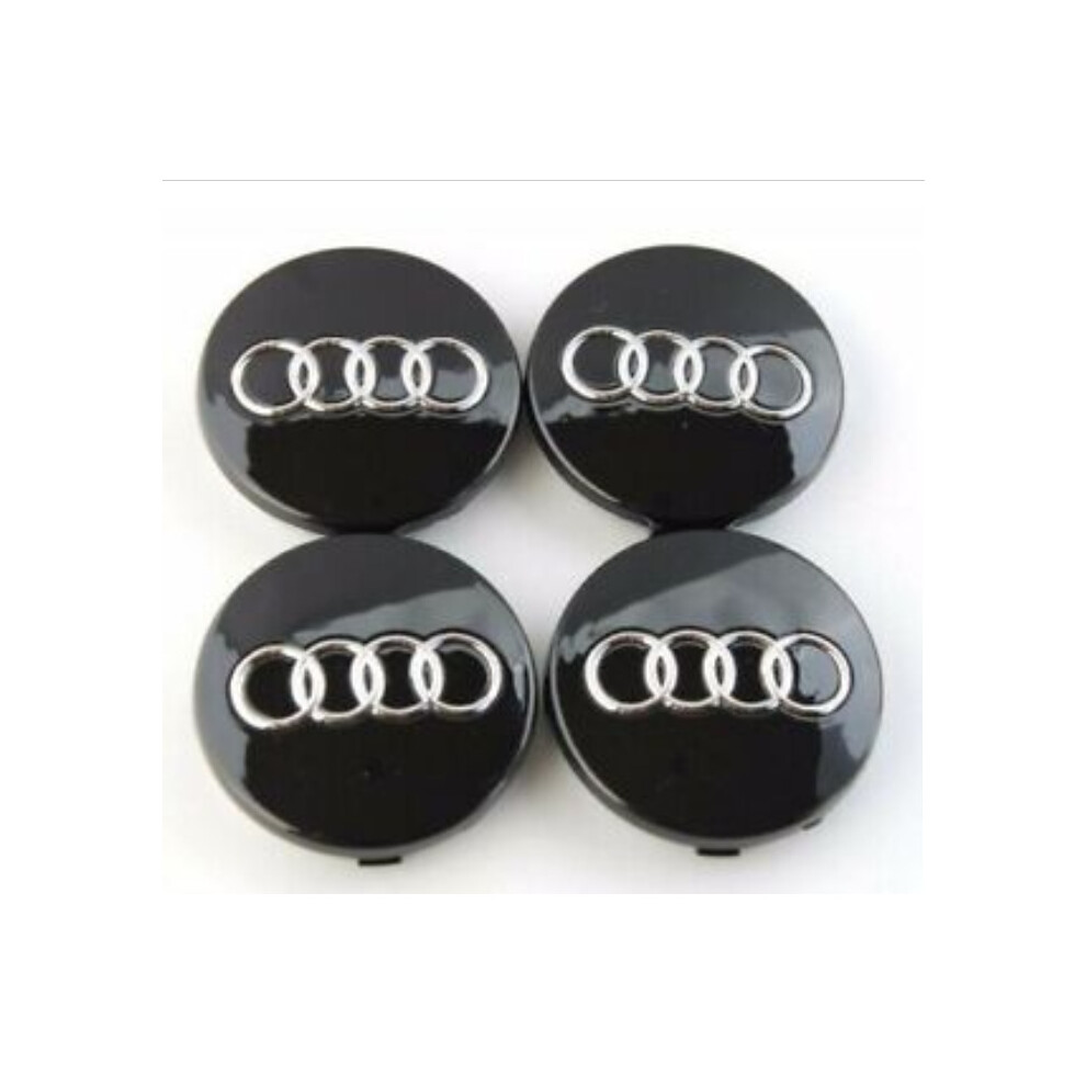 4 X AUDI CENTRE CAPS BLACK 60MM ALLOY WHEEL BADGES FITS A3 A4 A5 A6 A7