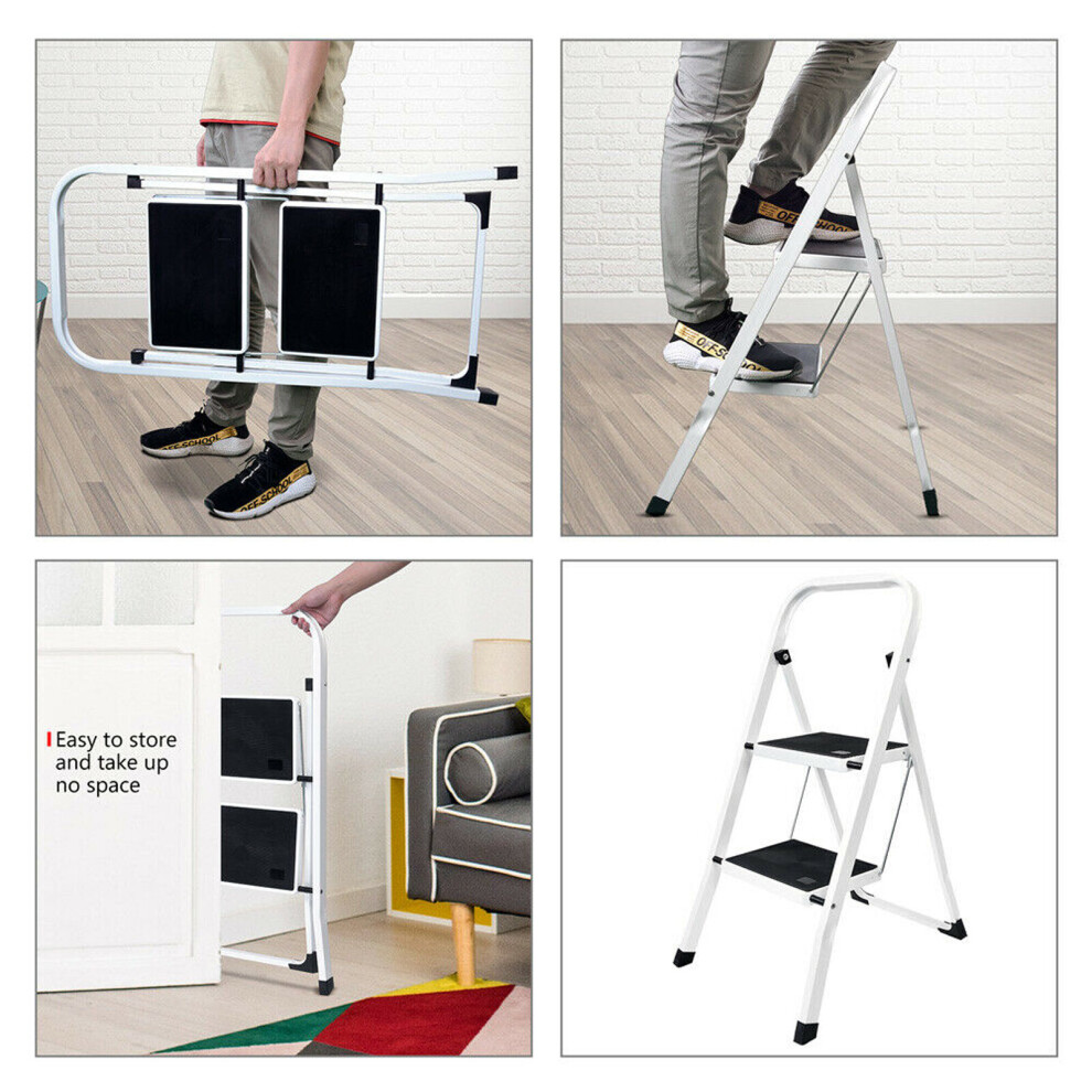 (2 Steps) Step Ladder Foldable Stepladder With Anti-Slip Feet For Kitchen Home Office Metal Steel Ladder 721703277116
