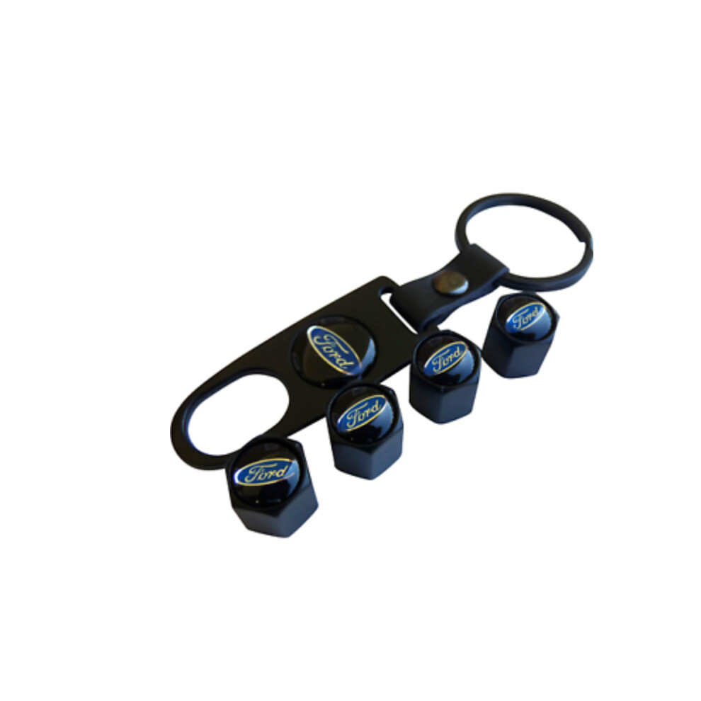 Ford Wheel Tire Cap Air Valve Stem Cover With Belt Keychain (Black) Black 5701510963148