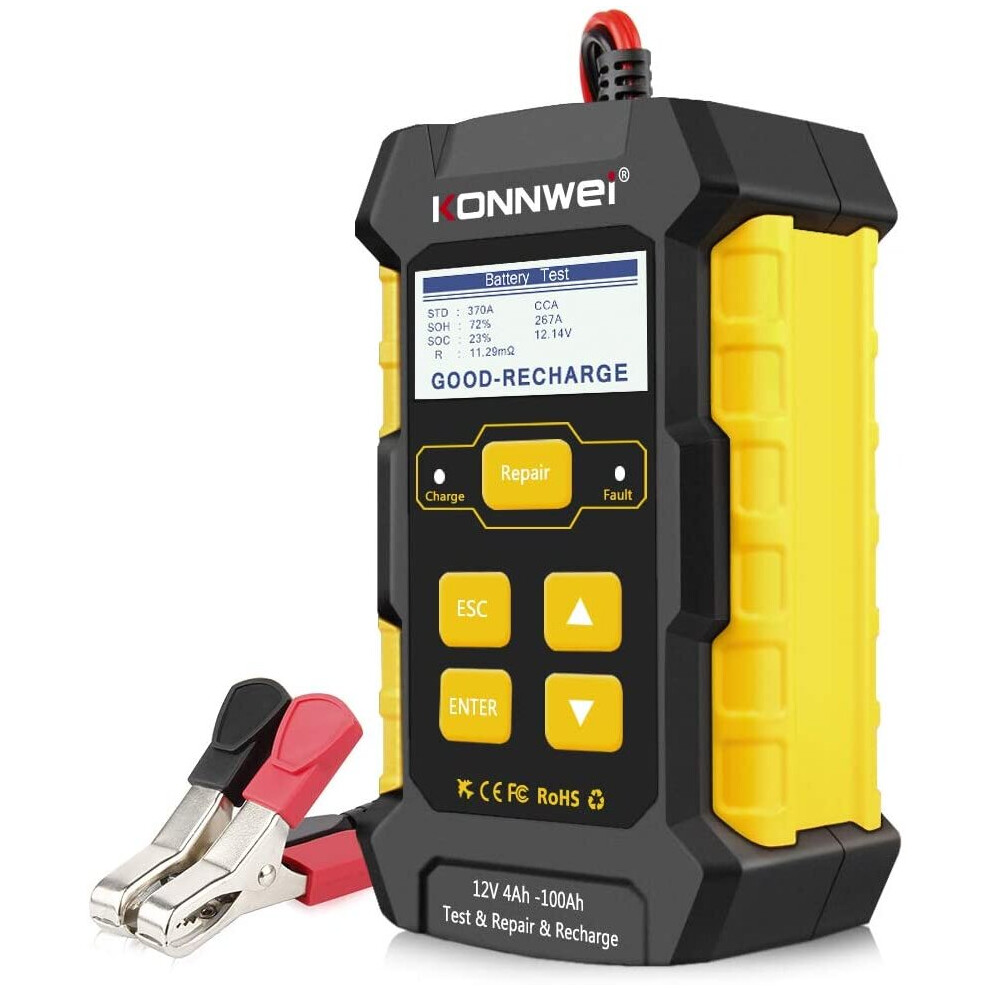Konnwei Kw510 3 In 1 Car Battery Tester 12V 5-Amp Fully Automatic Smart Charger Automotive Pulse Repair Maintainer Trickle Charger Battery Desulfator 716709401146