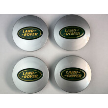 Set of 4 Silver & Green Land Rover alloy wheel caps 63mm