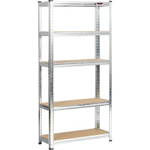 (Galvanised) 5 Tier Boltless Garage Shelving Unit 150 x 70 x 30 cm Shed Warehouse Workshop Office Storage Shelves Metal Racking Adjustable