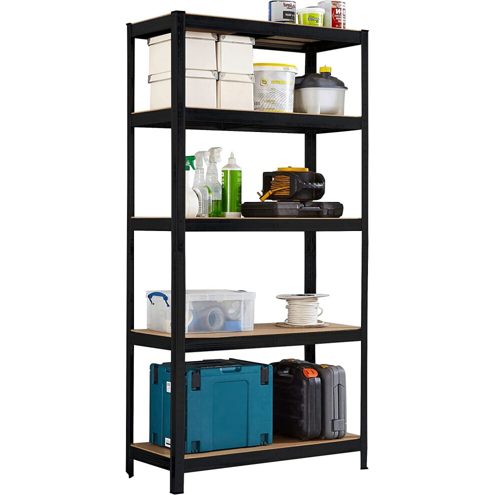 (Black) 5 Tier Boltless Garage Shelving Unit 150 x 70 x 30 cm Shed Warehouse Workshop Office Storage Shelves Metal Racking Adjustable