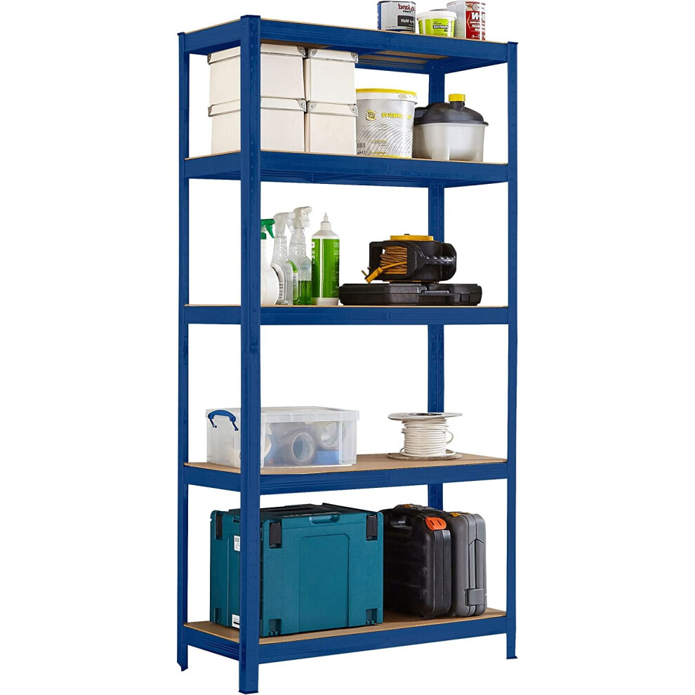 (Blue) 5 Tier Boltless Garage Shelving Unit 150 x 70 x 30 cm Shed Warehouse Workshop Office Storage Shelves Metal Racking Adjustable
