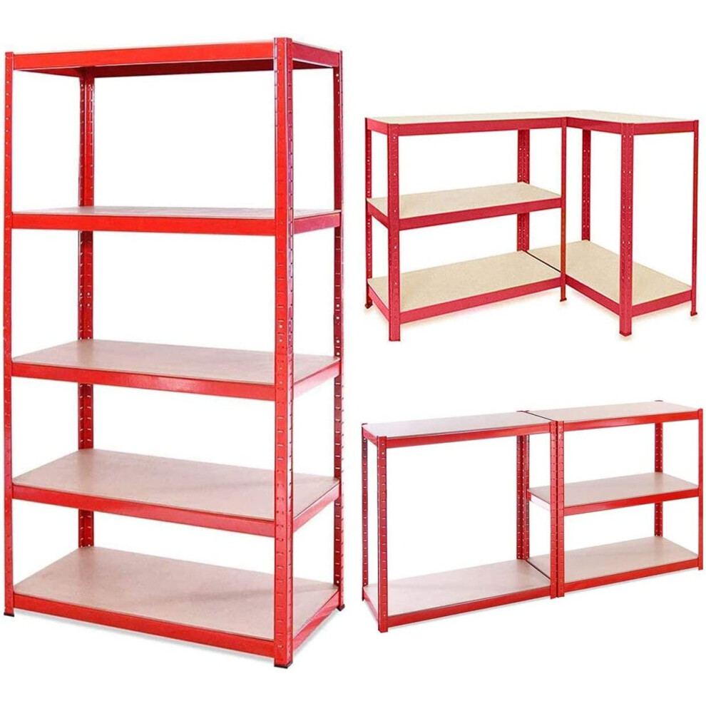 (Red) 5 Tier Boltless Garage Shelving Unit 150 x 70 x 30 cm Shed Warehouse Workshop Office Storage Shelves Metal Racking Adjustable