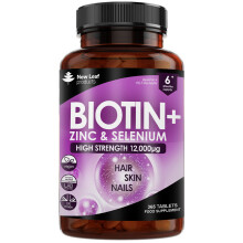 Biotin Hair Growth Vitamins 12,000mcg - Enriched with Zinc & Selenium