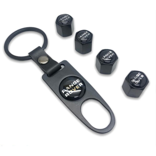 Range Rover 4pcs Black Car Tyre Air Dust Valve Stem Cap With Keyring