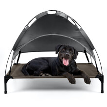 PETLICITY Elevated Dog Bed with Canopy Cover - Indoor/Outdoor Mesh Camping Cot - 7in Elevation, Anti-Slip Feet, DB0831