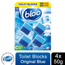 Bloo Toilet Rim Blocks Original Blue Clean+Fresh with Fragrance 4x50g - Bluewater Cleaning, 1600 Flushes, 2880302