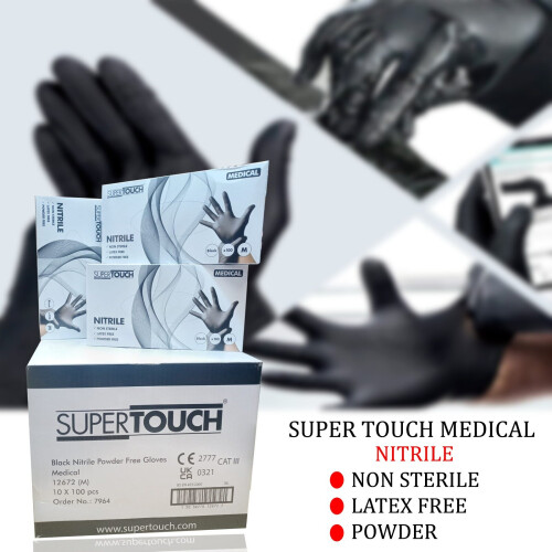 Supertouch  Nitrile Powder Free Gloves 100 hands/box black  ( Medium size) 2