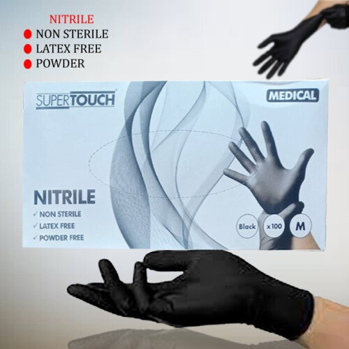 Supertouch  Nitrile Powder Free Gloves 100 hands/box black  ( Medium size)