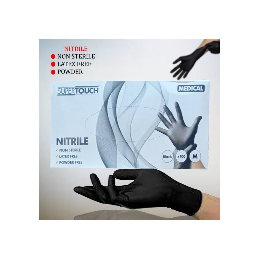 Nmb Supertouch Nitrile Powder Free Gloves 100 Hands/Box ( Medium Size) Black