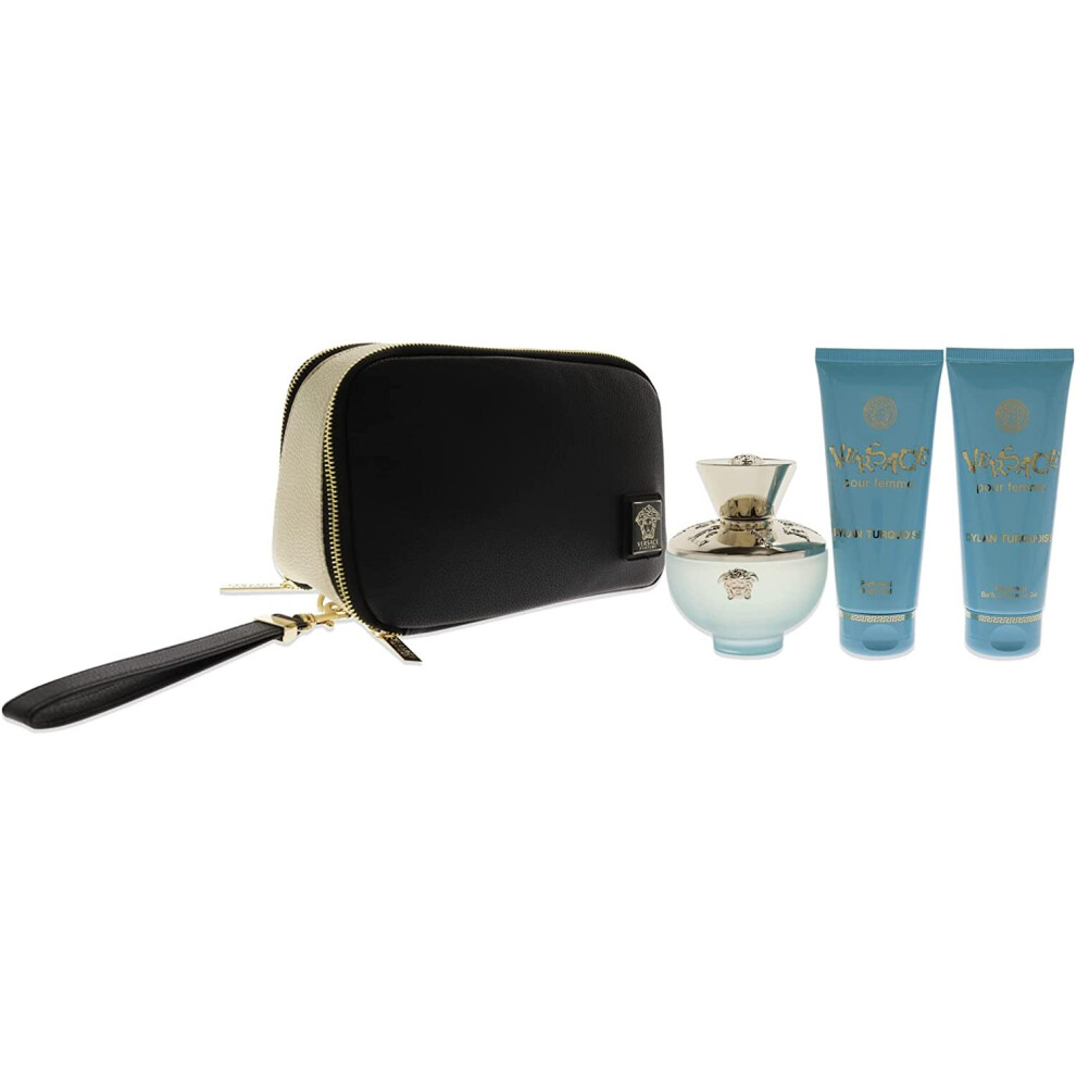 Versace Pour Femme Dylan Turquoise Gift Set 100ml EDT + 100ml Shower Gel + 100ml Body Lotion + Purse