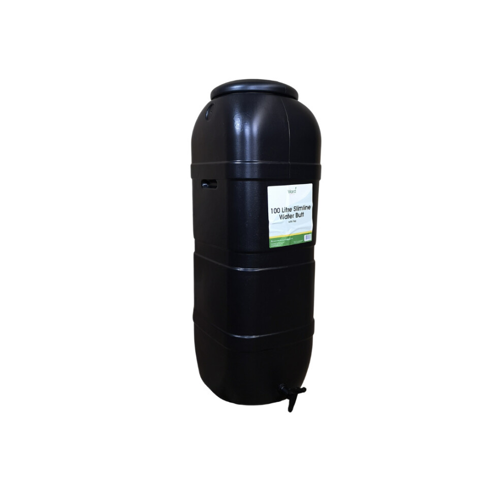 Strata Slim Space Saver Water Butt 100L With Lid & Tap carry handles In Black