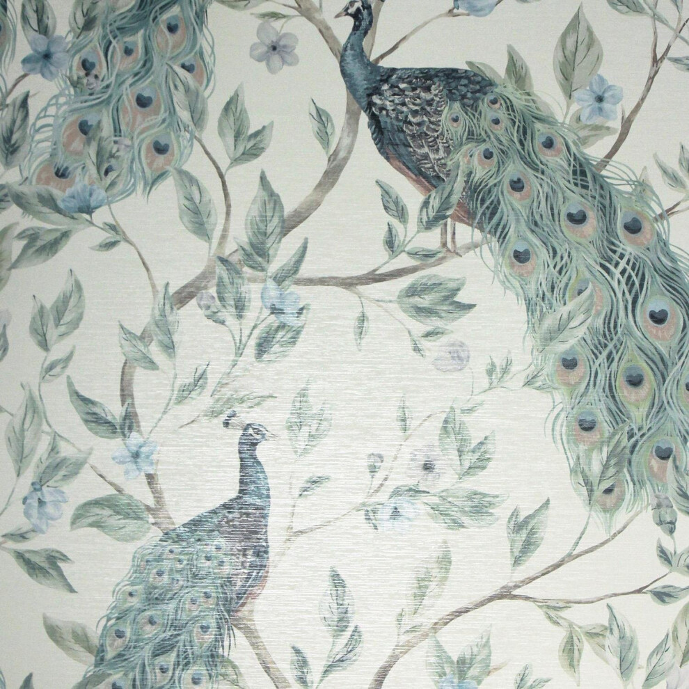 Arthouse Keeka Bird Navy Wallpaper Peacock Floral Feathers Natural Modern Blue