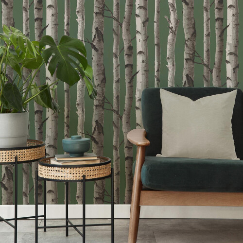 Fine Decor Fine Decor Birch Trees Dark Green Wallpaper Modern Contemporary Paste The Wall 2