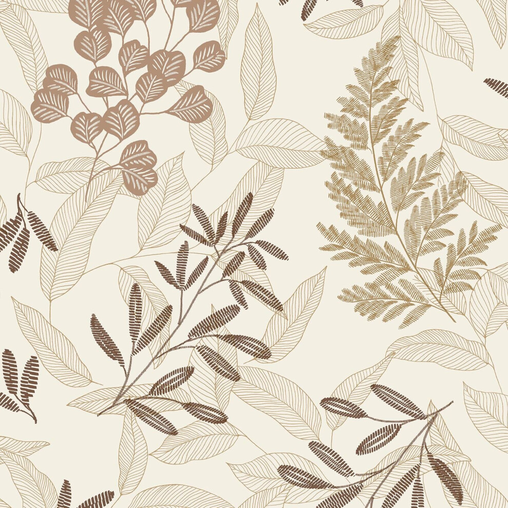 Grandeco Ciara Golden Leaves Wallpaper Cream Metallic Textured Paste The Wall