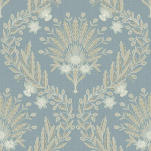 Grandeco Flora Blue Wallpaper Flowers Textured Embossed Blown Vinyl
