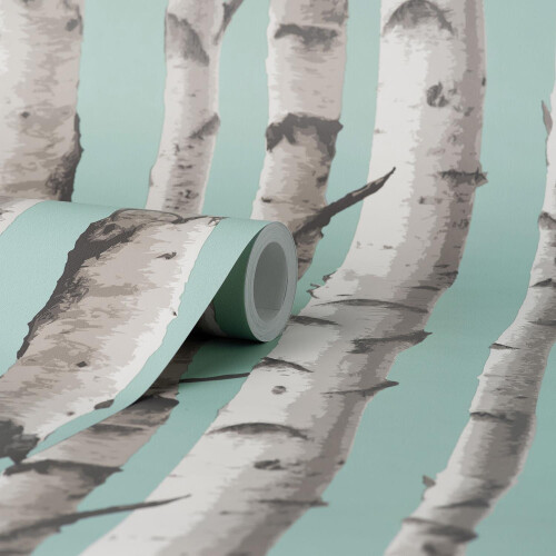 Fine Decor Fine Decor Birch Trees Duck Egg Wallpaper Modern Contemporary Paste The Wall 1