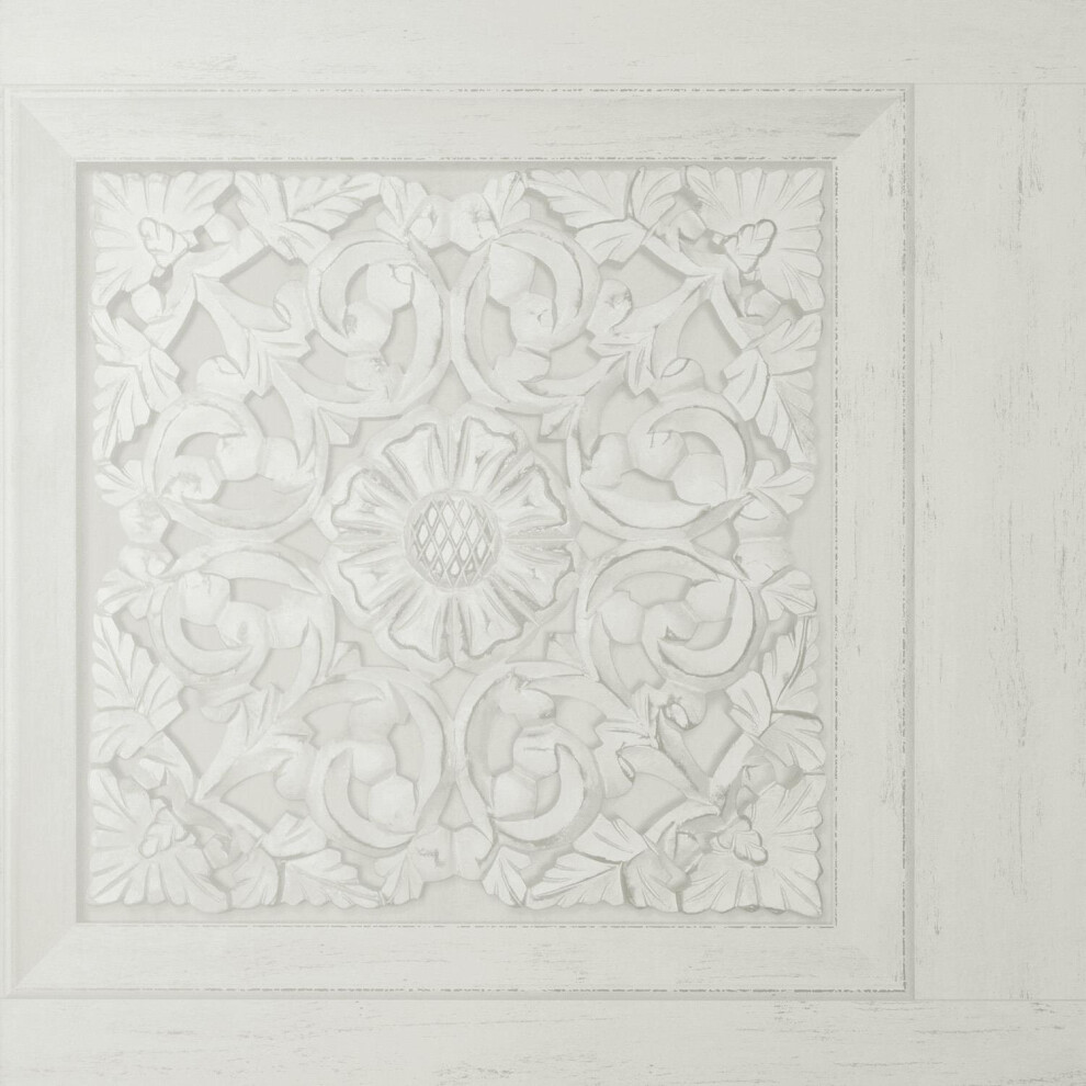 Fine Decor Carved Wood Panel Off White Wallpaper Modern Floral Contemporary