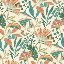 Grandeco Ciara Tropical Leaf Orange Green Wallpaper Botanical Paste The Wall