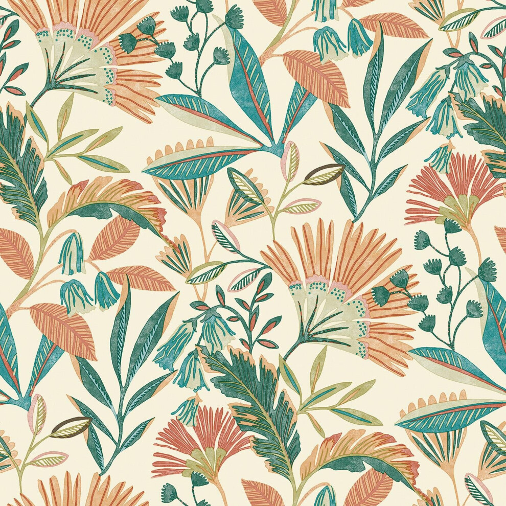 Grandeco Ciara Tropical Leaf Wallpaper Botanical Paste The Wall Orange/Green