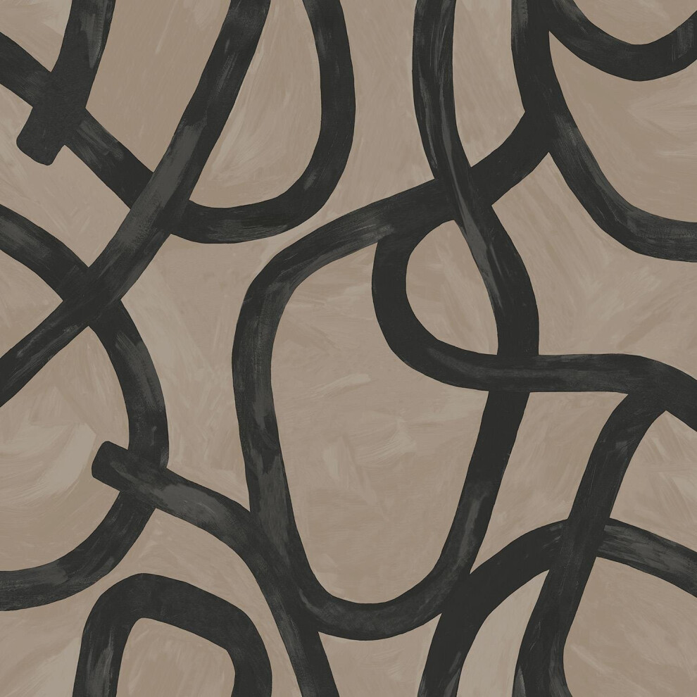 Holden Decor Linear Swirl Taupe Black Wallpaper Modern Contemporary Feature Wall