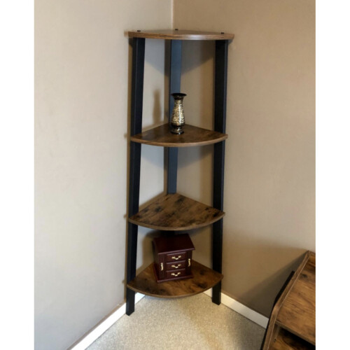 Corner Shelving Unit Small Vintage Industrial Bookcase Tall Rustic Storage Cabinet
