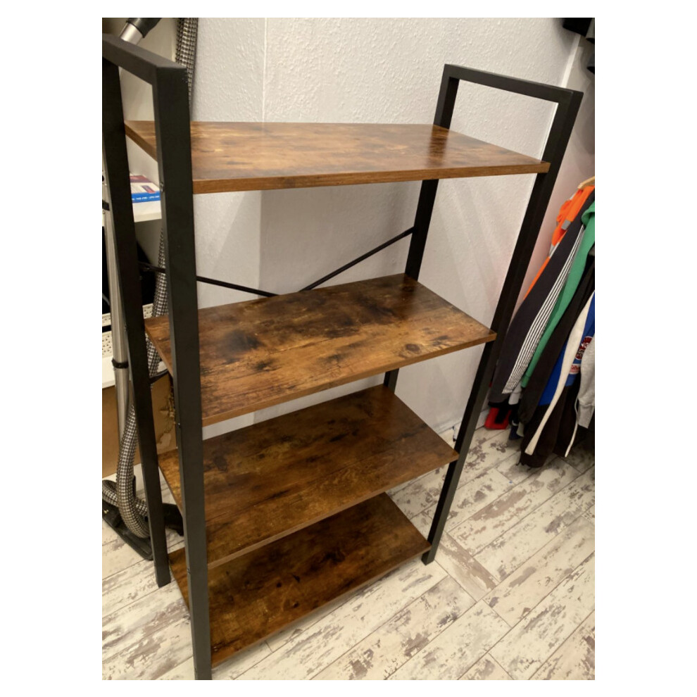 Uhf Rustic Metal Bookcase Industrial Storage Shelf Unit Small Vintage Display Shelf Cabinet Brown/Black