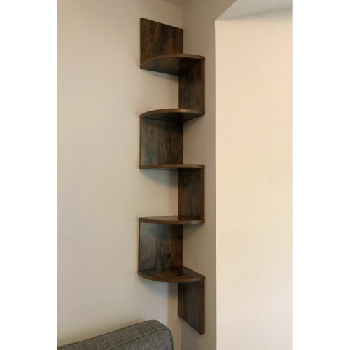 Rustic Shelving Unit Wall Floating Bookcase Corner Vintage Wood Storage Display 1