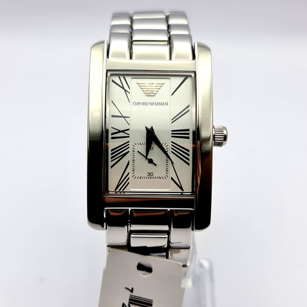 EMPORIO ARMANI AR0145 CLASSIC MENS WATCH STAINLESS STEEL SILVER TONE