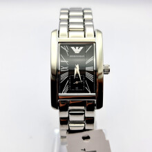NEW EMPORIO ARMANI AR0157 STEEL SILVER AND BLACK TONE WOMEN'S WATCH