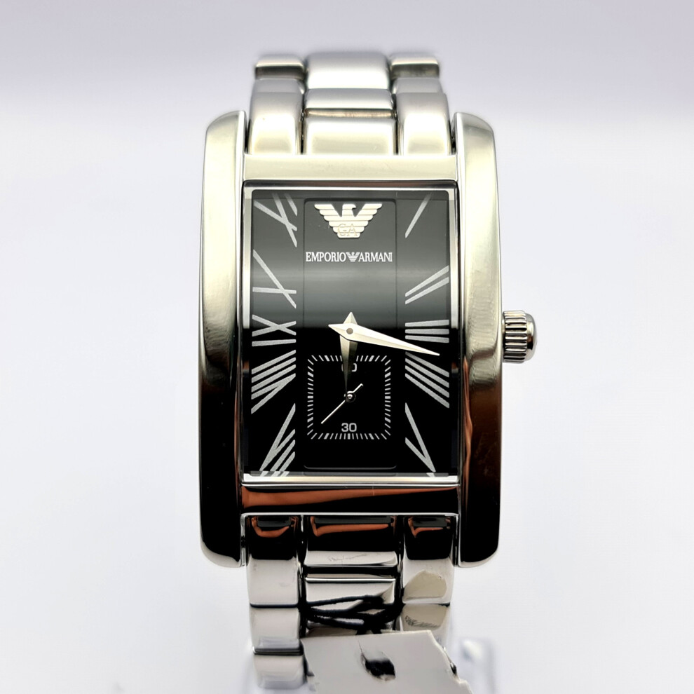 NEW GENUINE EMPORIO ARMANI AR0156 CLASSIC STEEL BLACK DIAL MENS WATCH