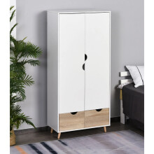 Scandinavian Wardrobe 2 Door Drawer Bedroom Cupboard Vintage White Storage Cabinet