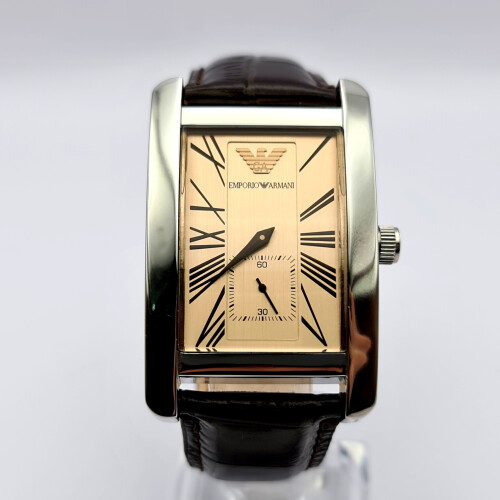 Armani EMPORIO ARMANI AR0154 Rectangular Beige Dial Brown Strap Men's Watch