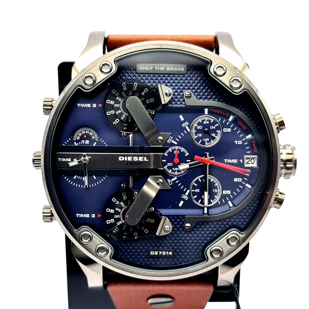 Diesel Mr Daddy 2.0 DZ7314 Grey Case, Blue Dial, Brown Leather Strap - Men's Watch
