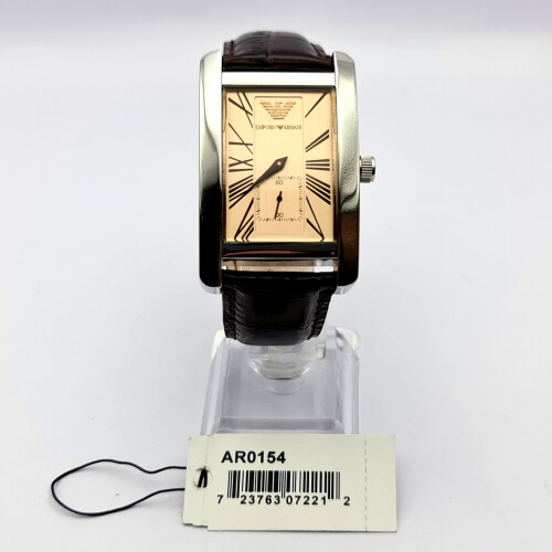Armani EMPORIO ARMANI AR0154 Rectangular Beige Dial Brown Strap Men's Watch 1