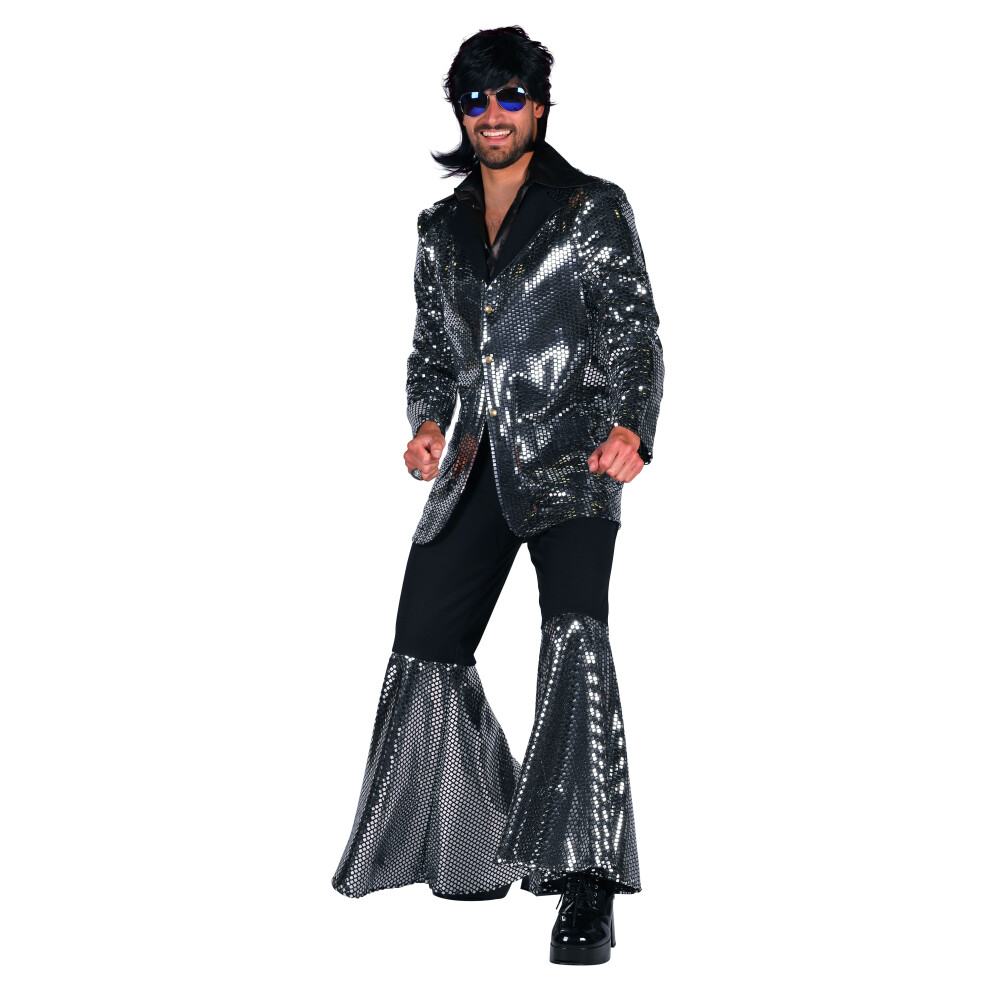 Photos - Fancy Dress  Studio 54 Sequin Disco Pimp Suit Multicoloured(Small 38/40, Silver Sequin )