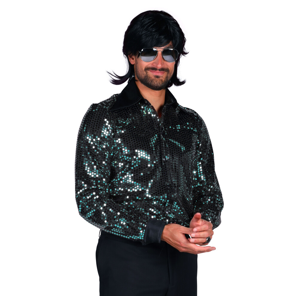 Photos - Fancy Dress  Mamma Mia Sequin 70's Disco Shirts Multicoloured(Medium 40/42, Turquoise Sequin )