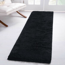 (Black, 60 X 220 cm) Fluffy Rugs Anti-Slip Large Shaggy Rug Super Soft Mat Living Room Bedroom Carpet