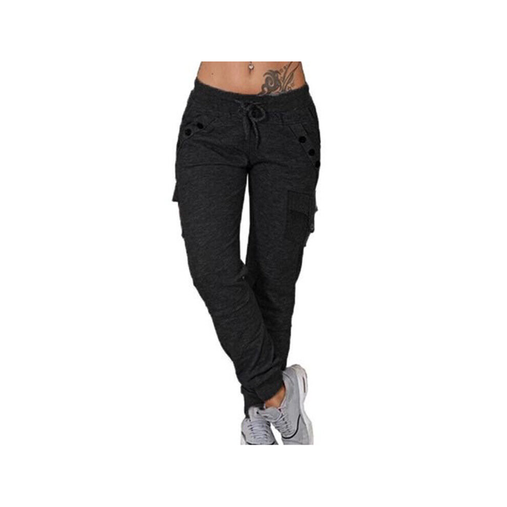 (Black, M = UK size 8) Womens Elastic Waist Sport Pants Joggers Ladies Stretch Fitness Workout Trousers