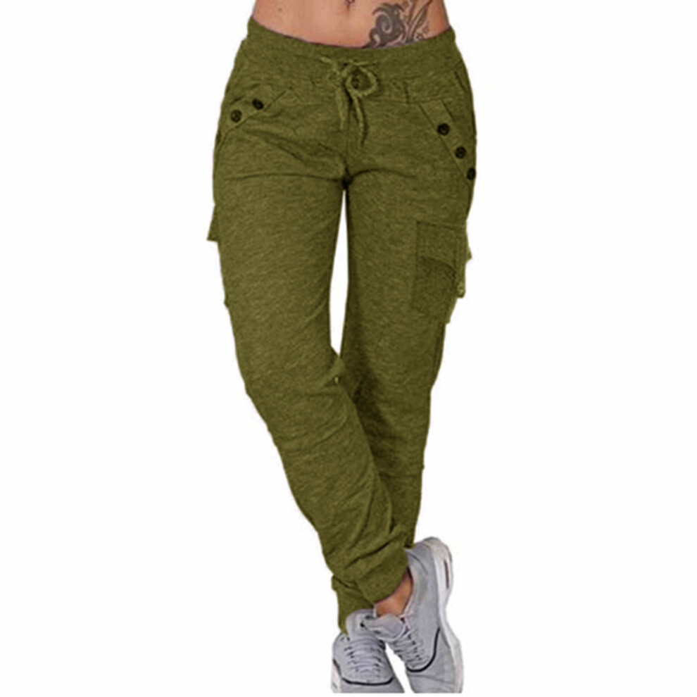 (Army Green, XL = UK Size 12) Womens Elastic Waist Sport Pants Joggers Ladies Stretch Fitness Workout Trousers-image-OPC-PBJM2GQ-NEW