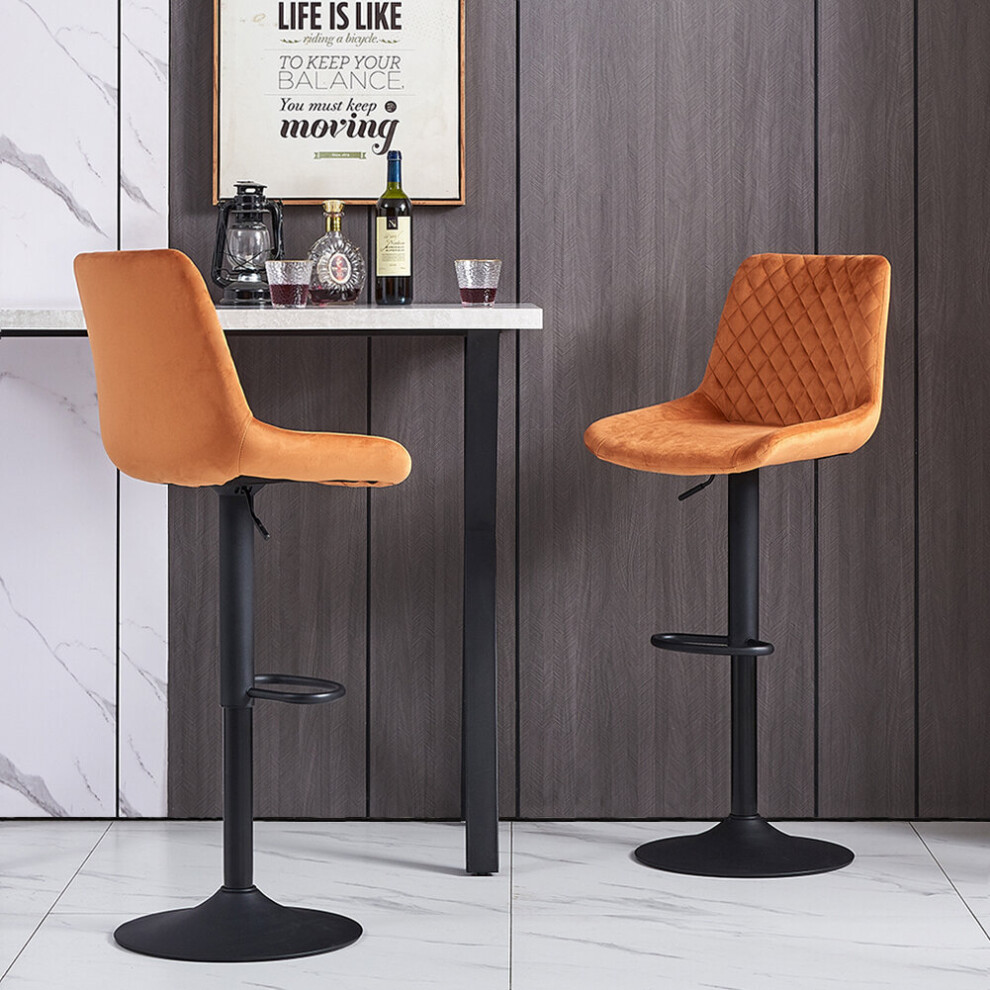 (2, ORANGE) 1X2X Bar Stools PU/ Velvet Breakfast Stool Chairs