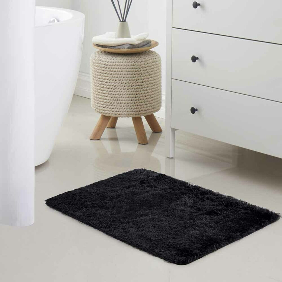 (Black, 50 X 80 cm) Fluffy Rugs Anti-Slip Large Shaggy Rug Super Soft Mat Living Room Bedroom Carpet